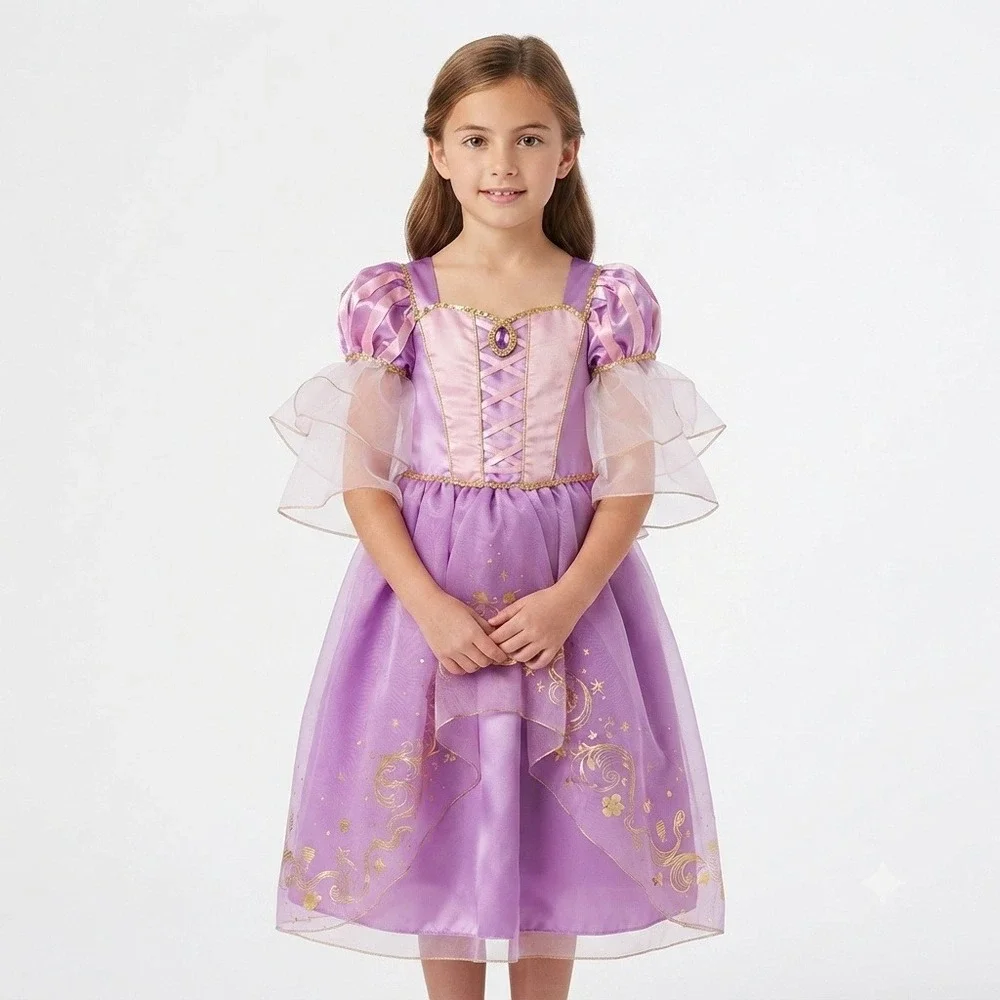 Disney Store Rapunzel Tangled Princess Costume Dress Purple Gold Kids 9/10